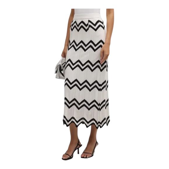 Misook contrast chevron pontelle soft knit maxi skirt ivory blacksize Medium M - Picture 1 of 7